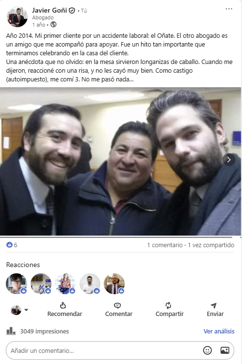 Publicación de Javier Goñi: Año 2014: mi primer cliente por un accidente laboral